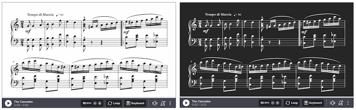 Screenshot of notation in dark and light modes
